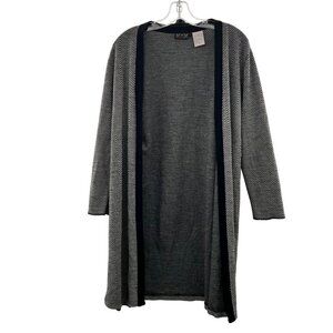M.H.M. Open Front Chevron Print Cardigan 3/4 Sleeve Black/White Size Medium